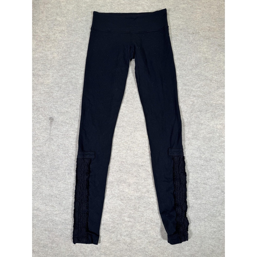 Lululemon Leggings‎ Womens 4 Black Mid Rise Ankle Ruffle Yoga Athletic Gym Pants